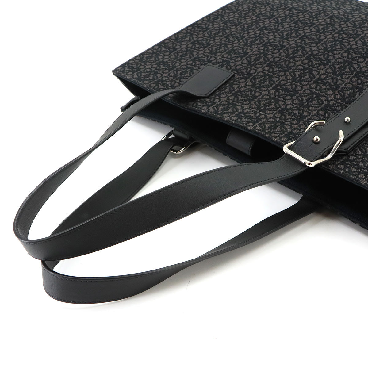 Buckle Horizontal Tote Bag Canvas Leather Black Purse