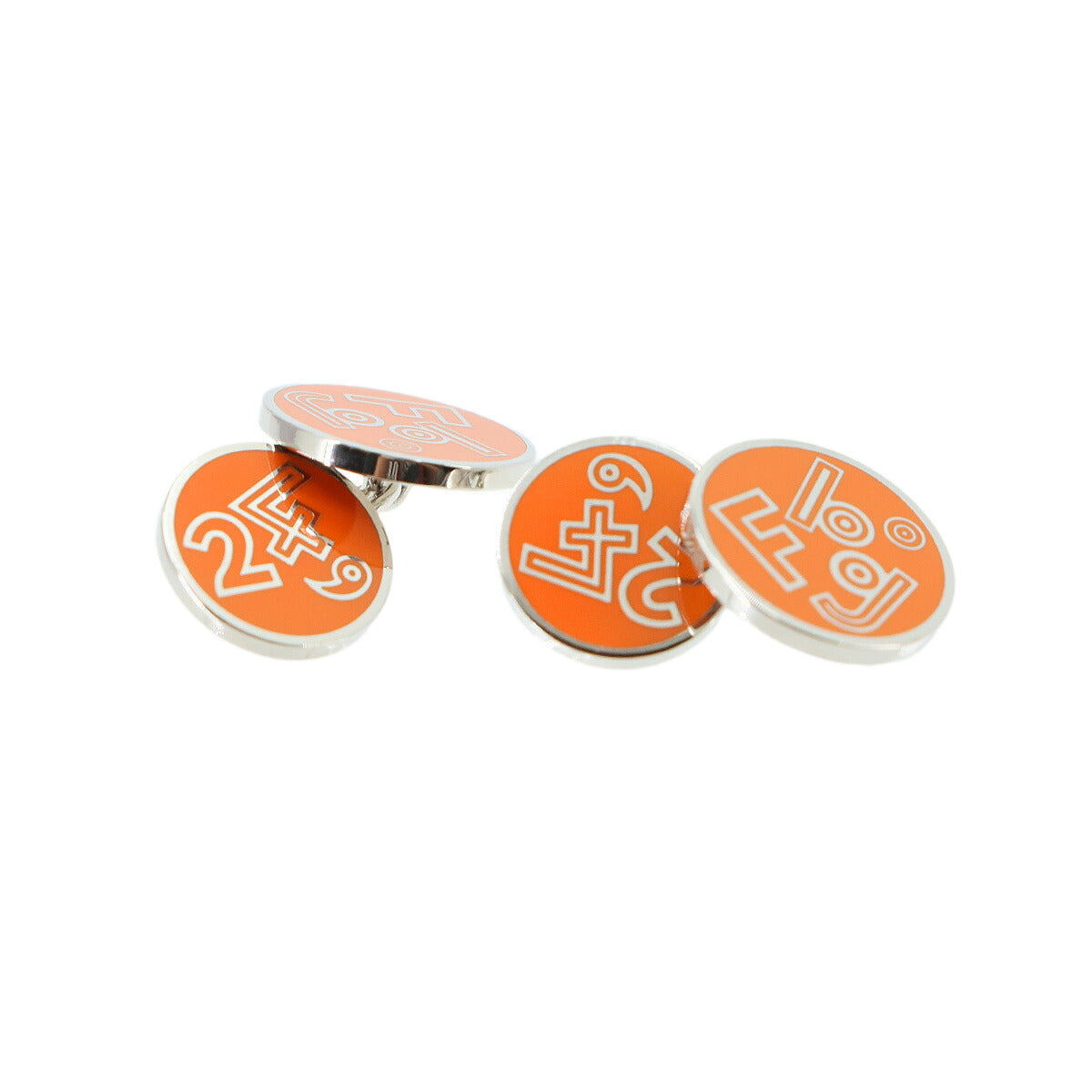 HERMES Big Bangle Cufflinks Orange Silver Round Accessory
