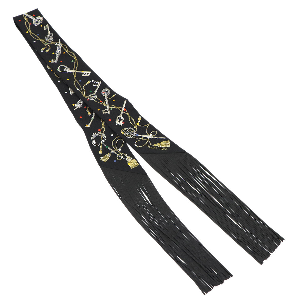 Twilly Fringe Scarf Silk Leather Black Multicolor