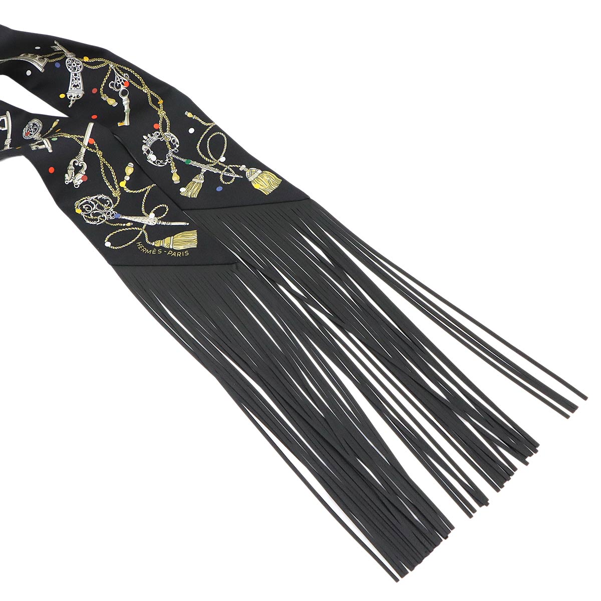 Twilly Fringe Scarf Silk Leather Black Multicolor