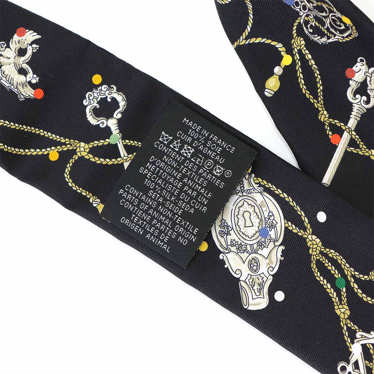 Twilly Fringe Scarf Silk Leather Black Multicolor
