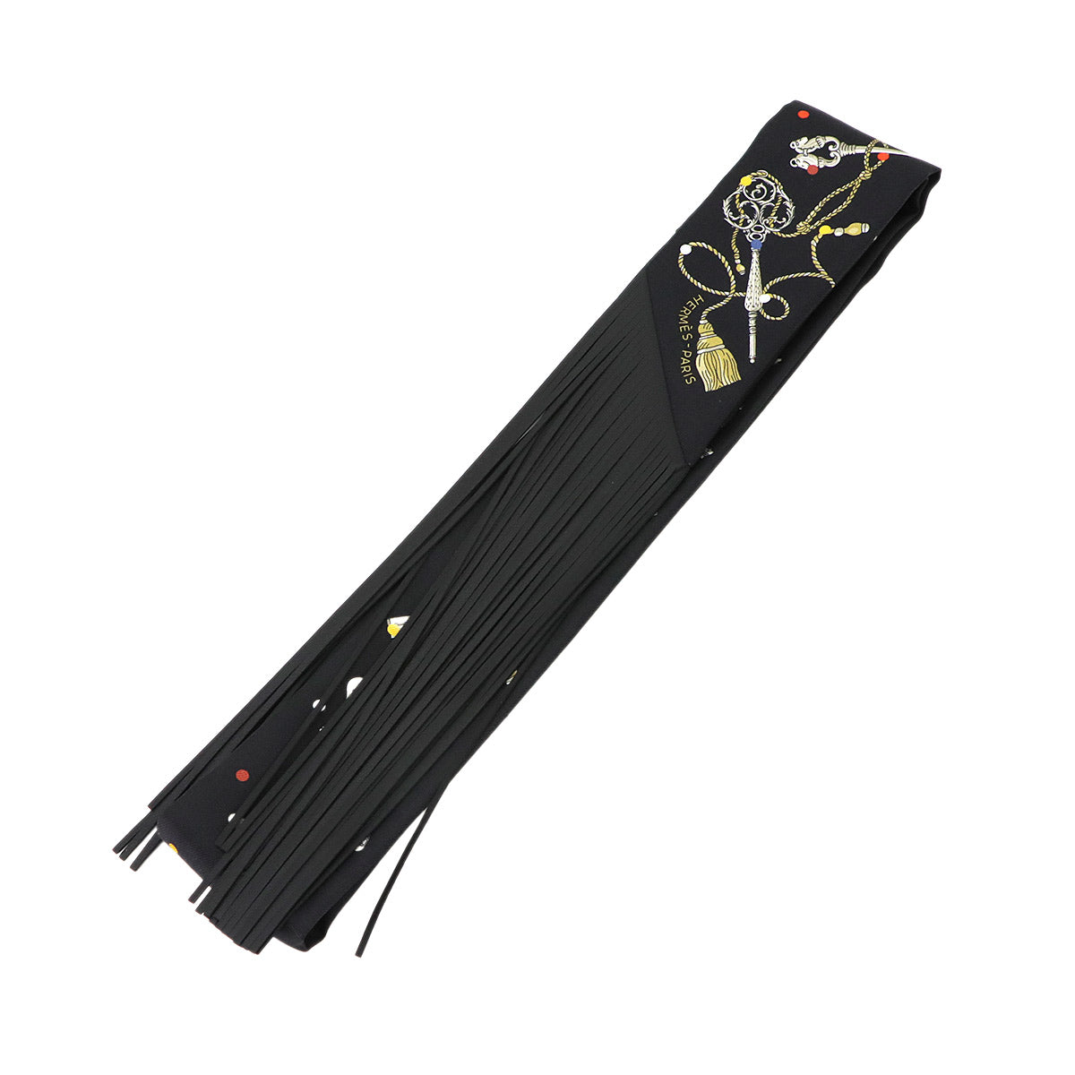 Twilly Fringe Scarf Silk Leather Black Multicolor