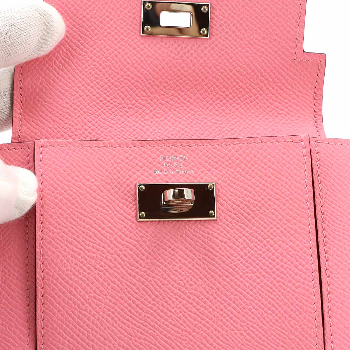 Kelly Pocket Compact Coin Case Purse Veau Epsom Rose Confetti