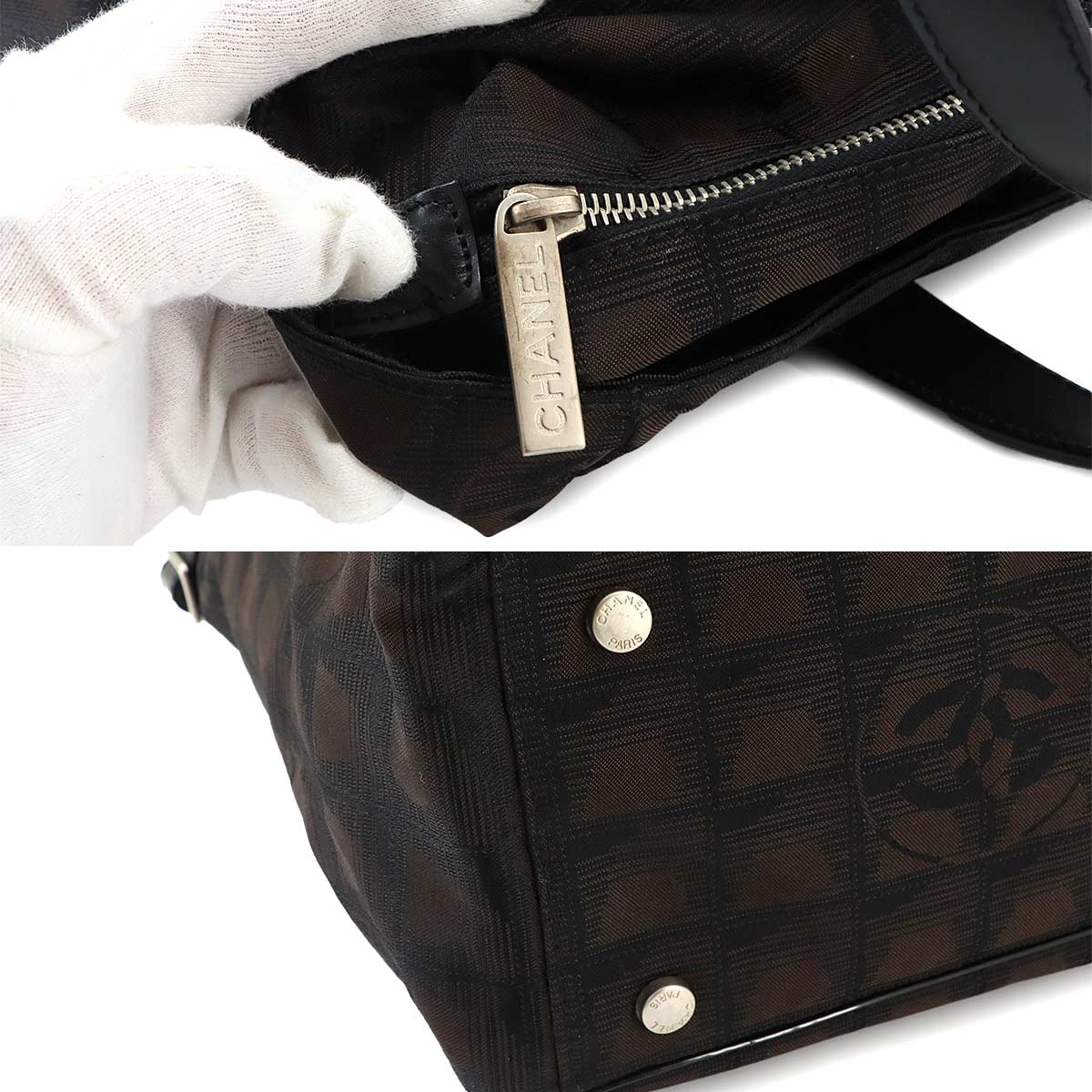 New Travel Line Tote GM Nylon Jacquard Leather Brown A15825