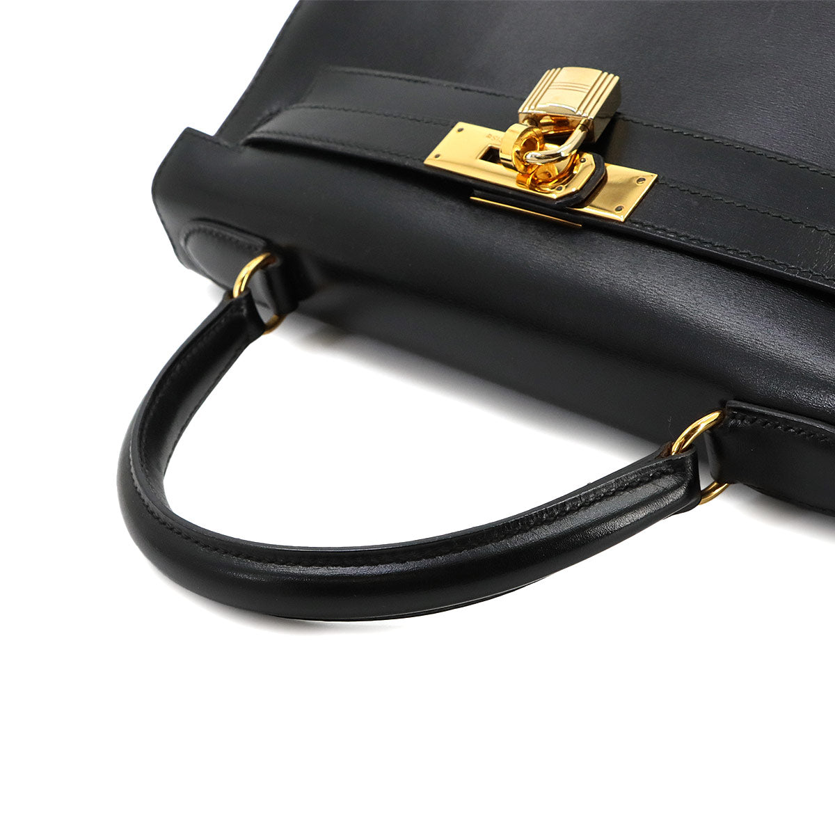 Kelly 28 Box carf Black 2way Hand Shoulder Bag Purse