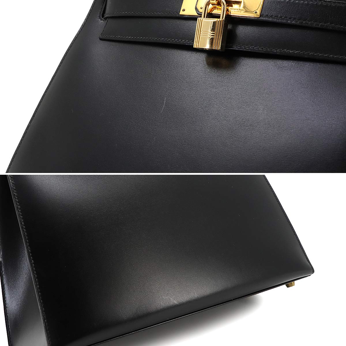 Kelly 28 Box carf Black 2way Hand Shoulder Bag Purse