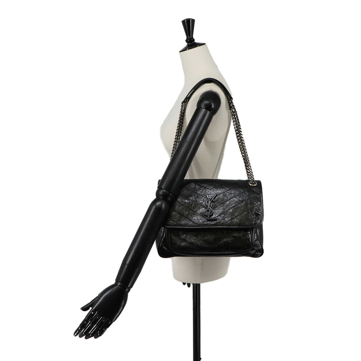 Niki Medium Chain Shoulder Bag Leather Noir 633158
