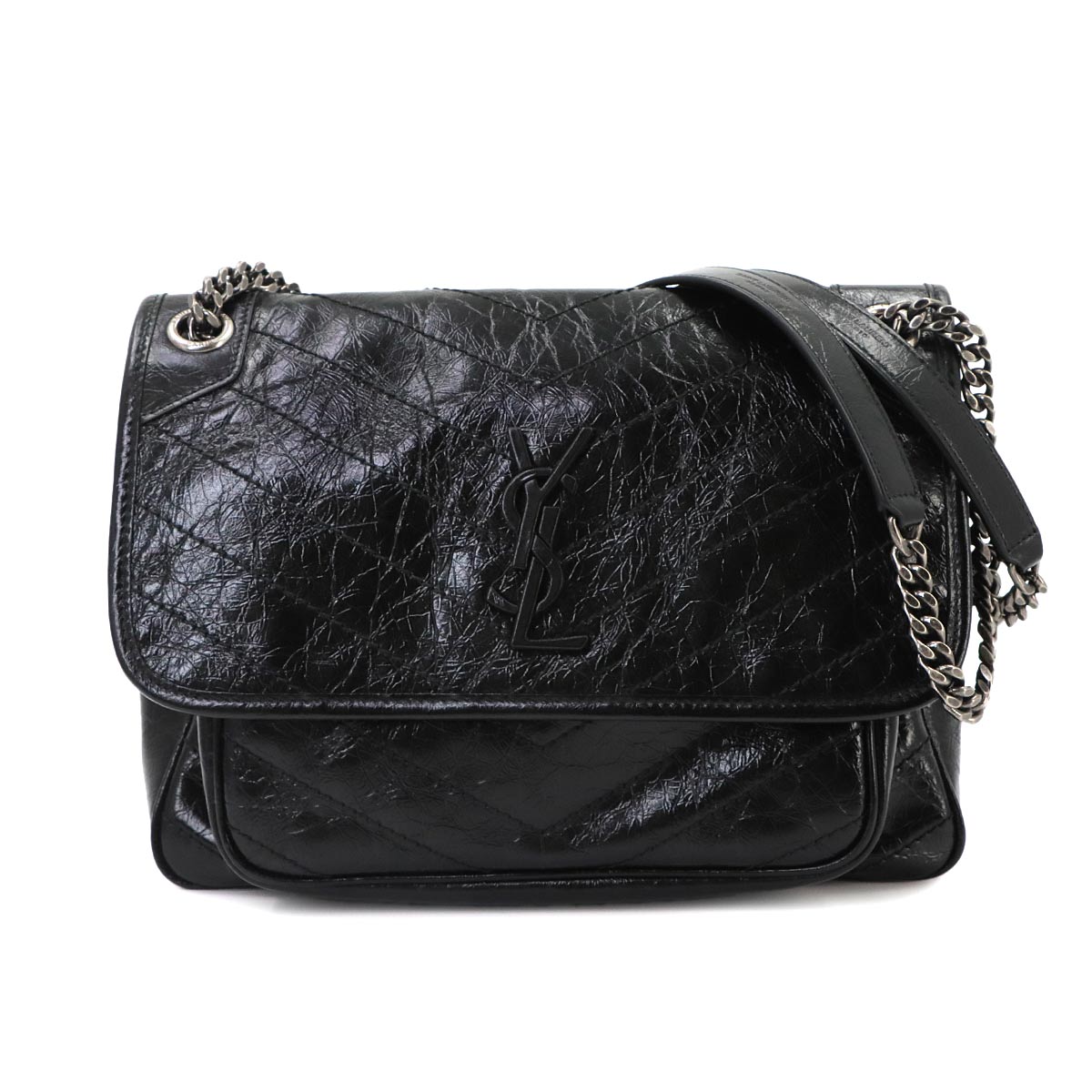 Niki Medium Chain Shoulder Bag Leather Noir 633158