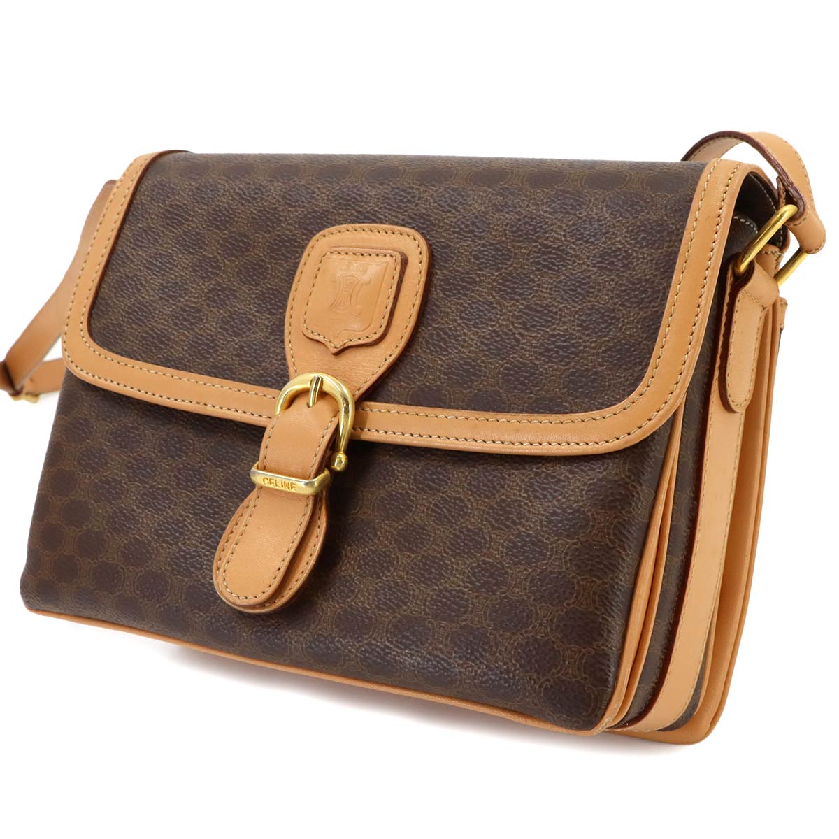 Macadam Shoulder Bag Leather PVC Brown Vintage Purse