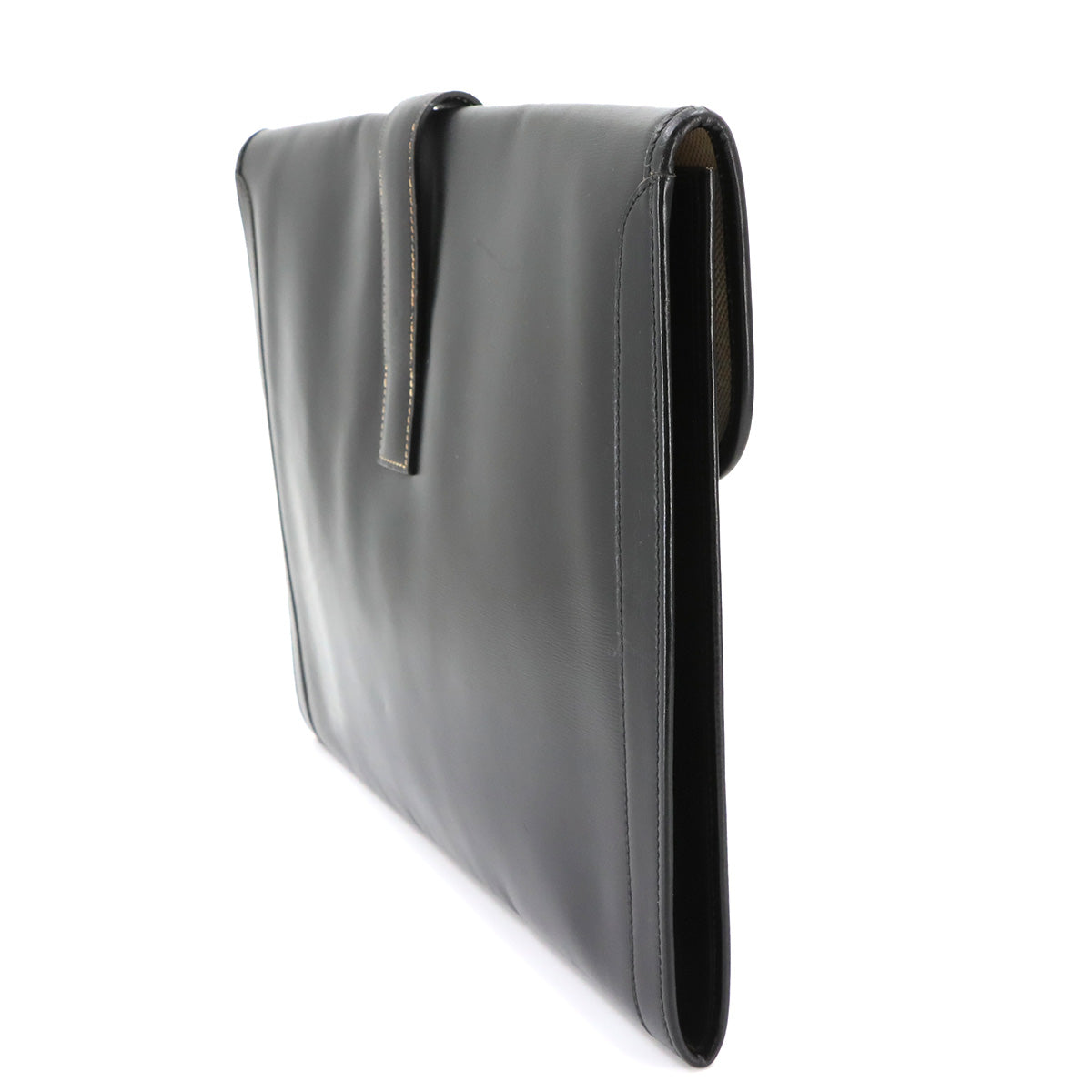 Jige GM Clutch Bag Box Calf Leather Black Purse