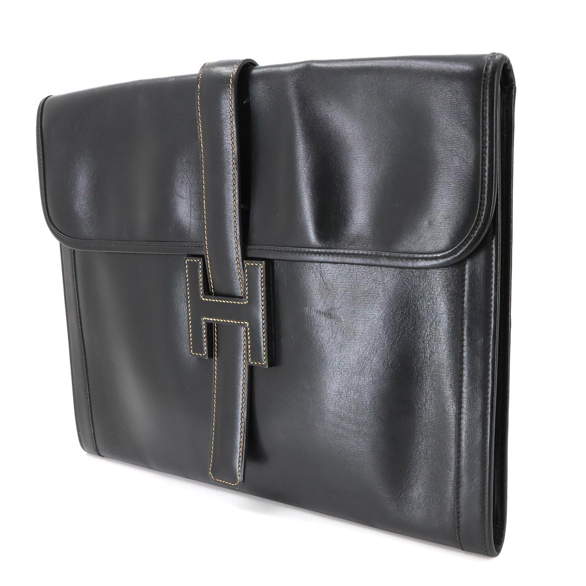 Jige GM Clutch Bag Box Calf Leather Black Purse