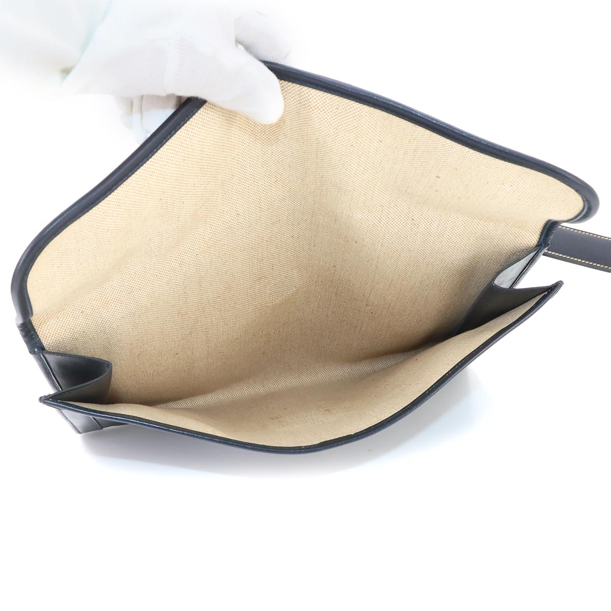 Jige GM Clutch Bag Box Calf Leather Navy Purse