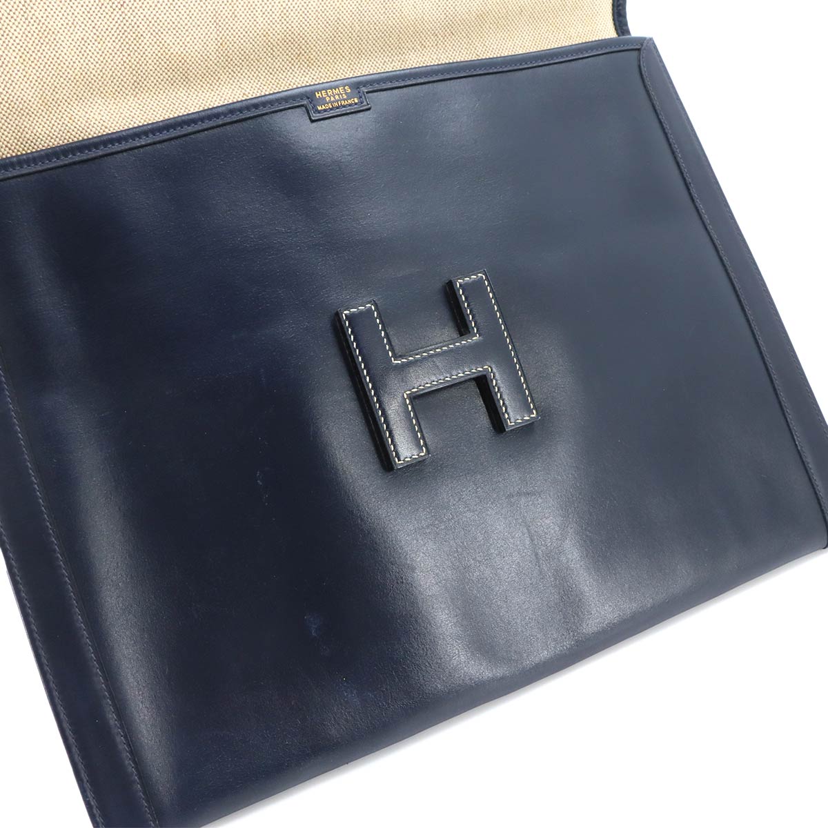 Jige GM Clutch Bag Box Calf Leather Navy Purse
