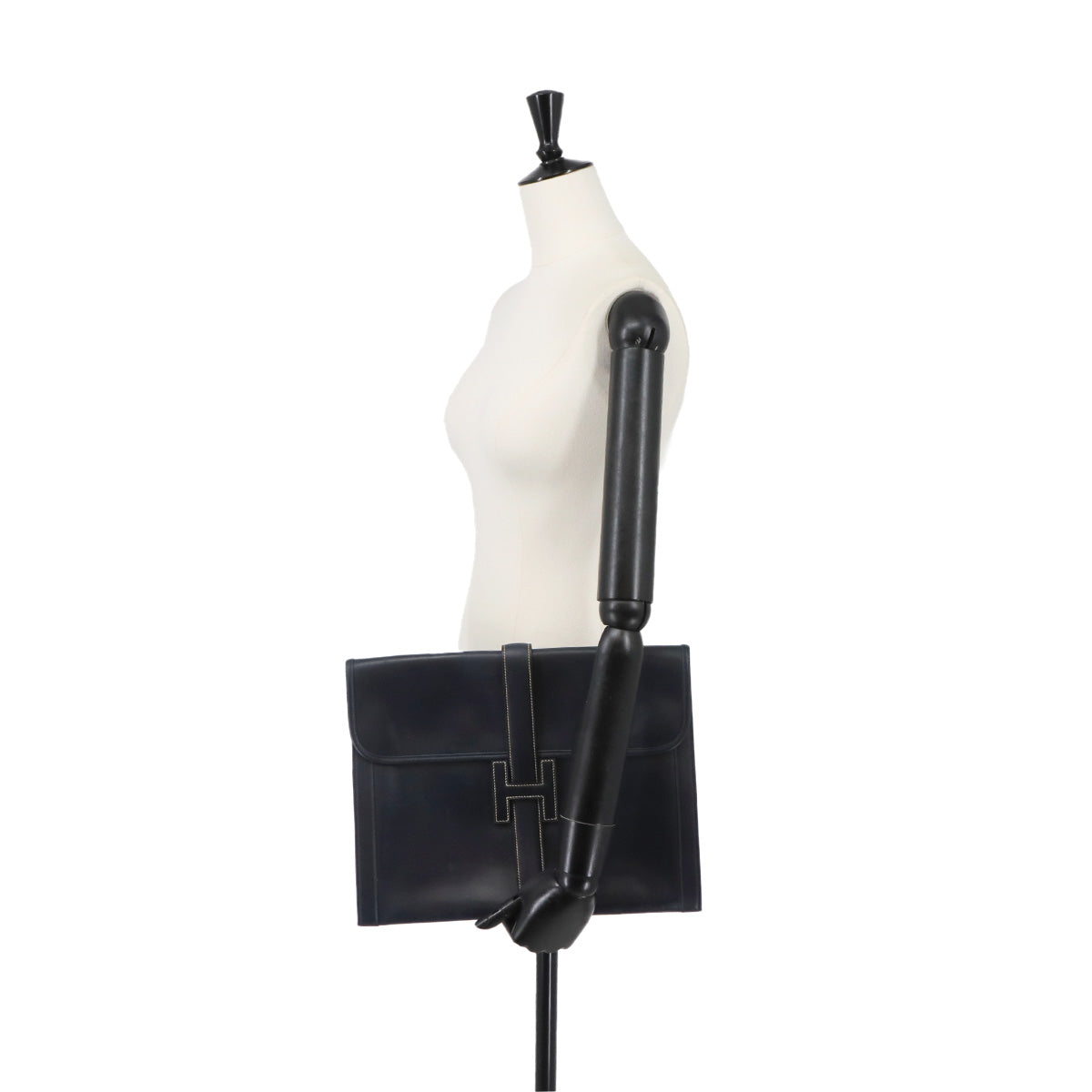Jige GM Clutch Bag Box Calf Leather Navy Purse