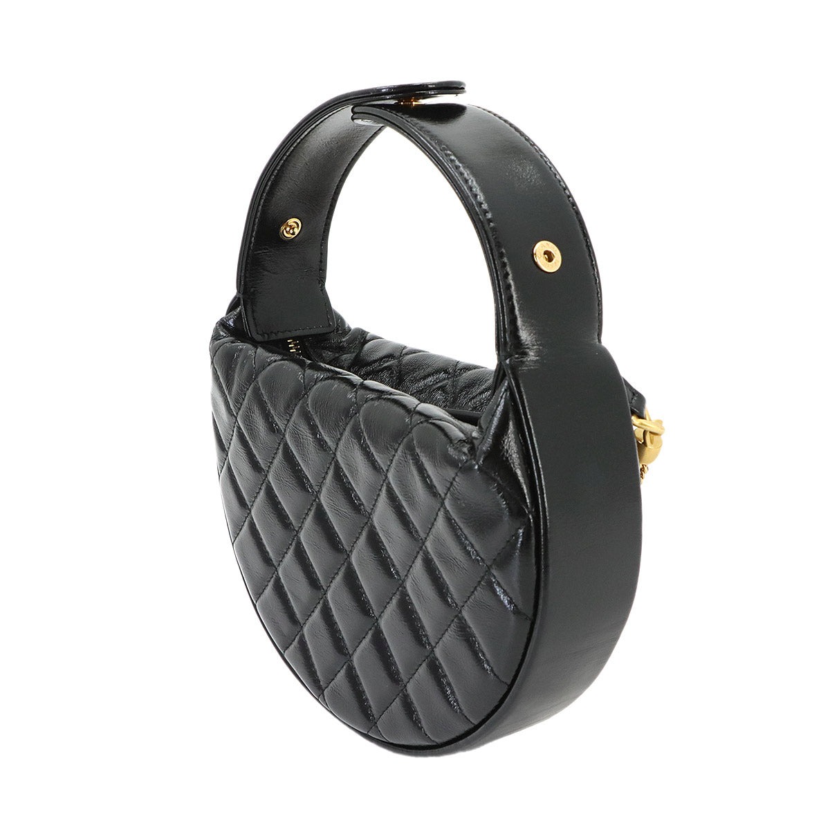 Matelasse Hand Bag Leather Black Purse