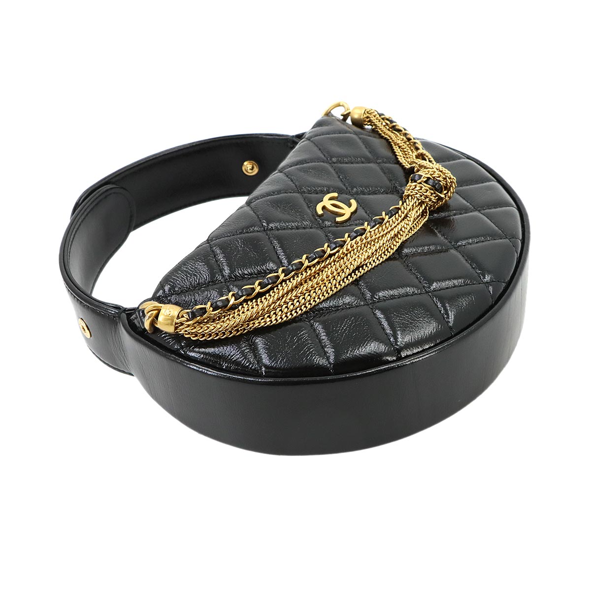 Matelasse Hand Bag Leather Black Purse