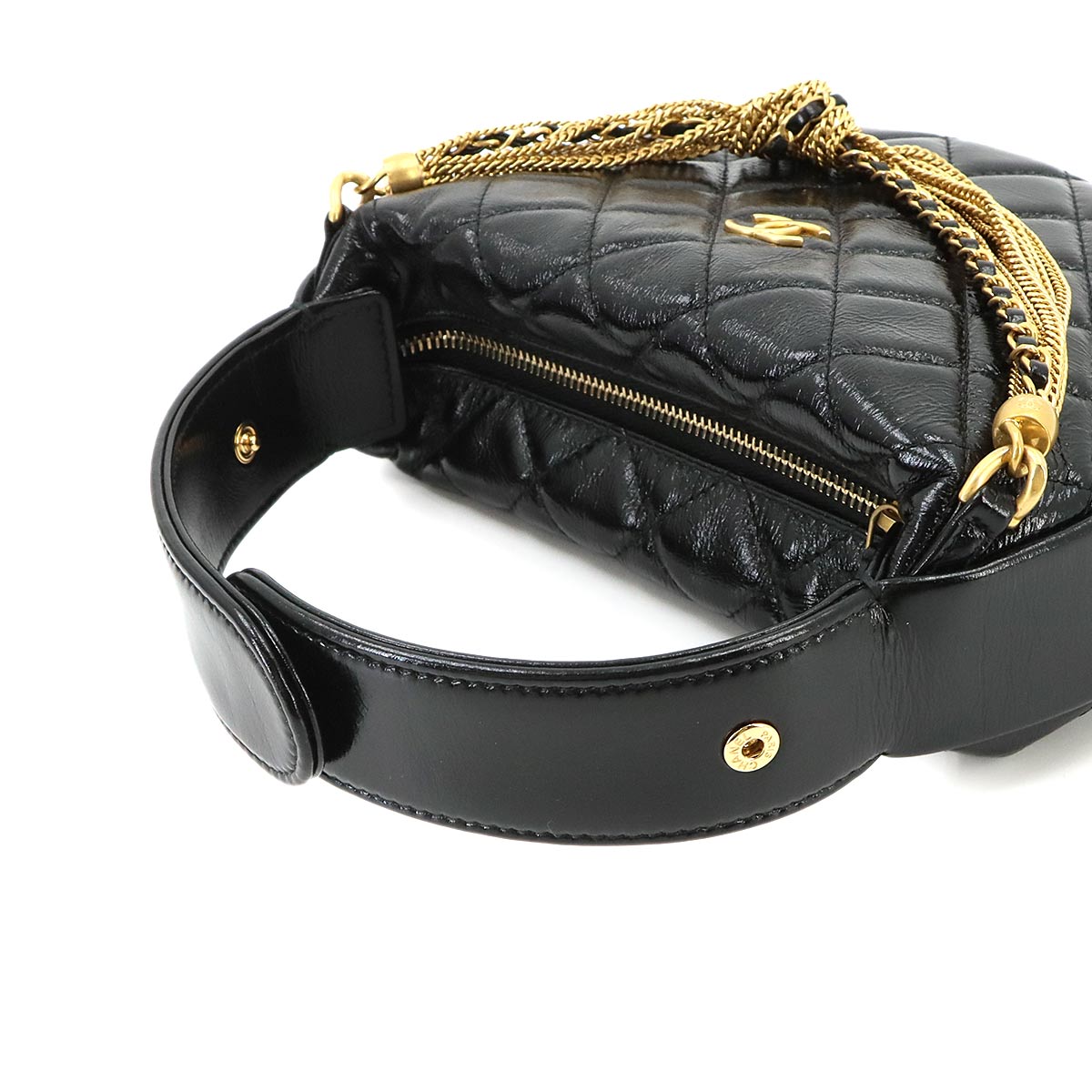 Matelasse Hand Bag Leather Black Purse