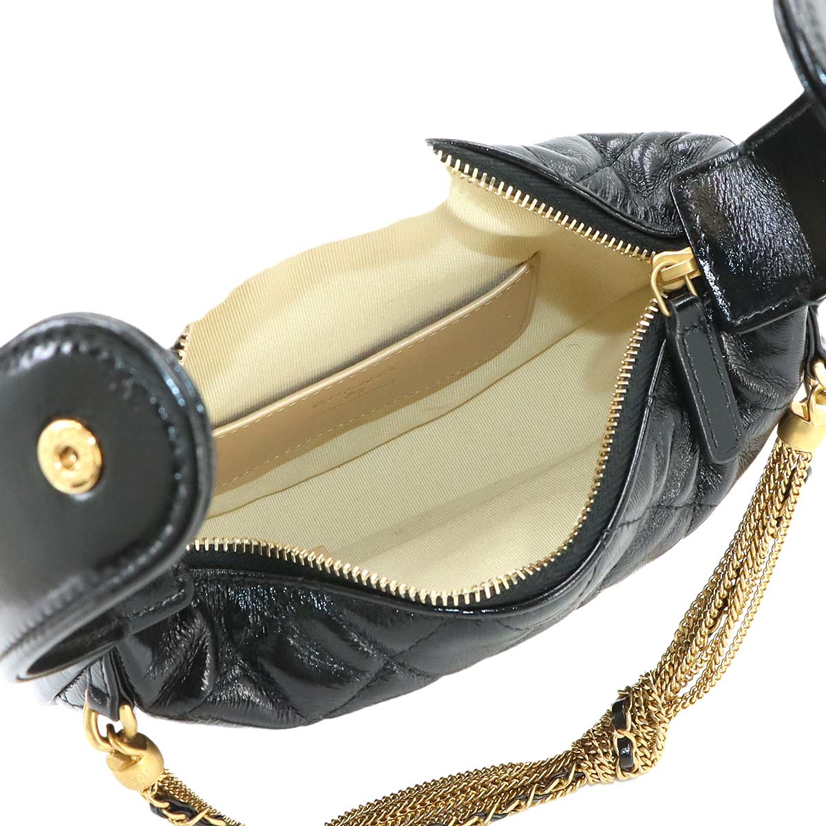 Matelasse Hand Bag Leather Black Purse