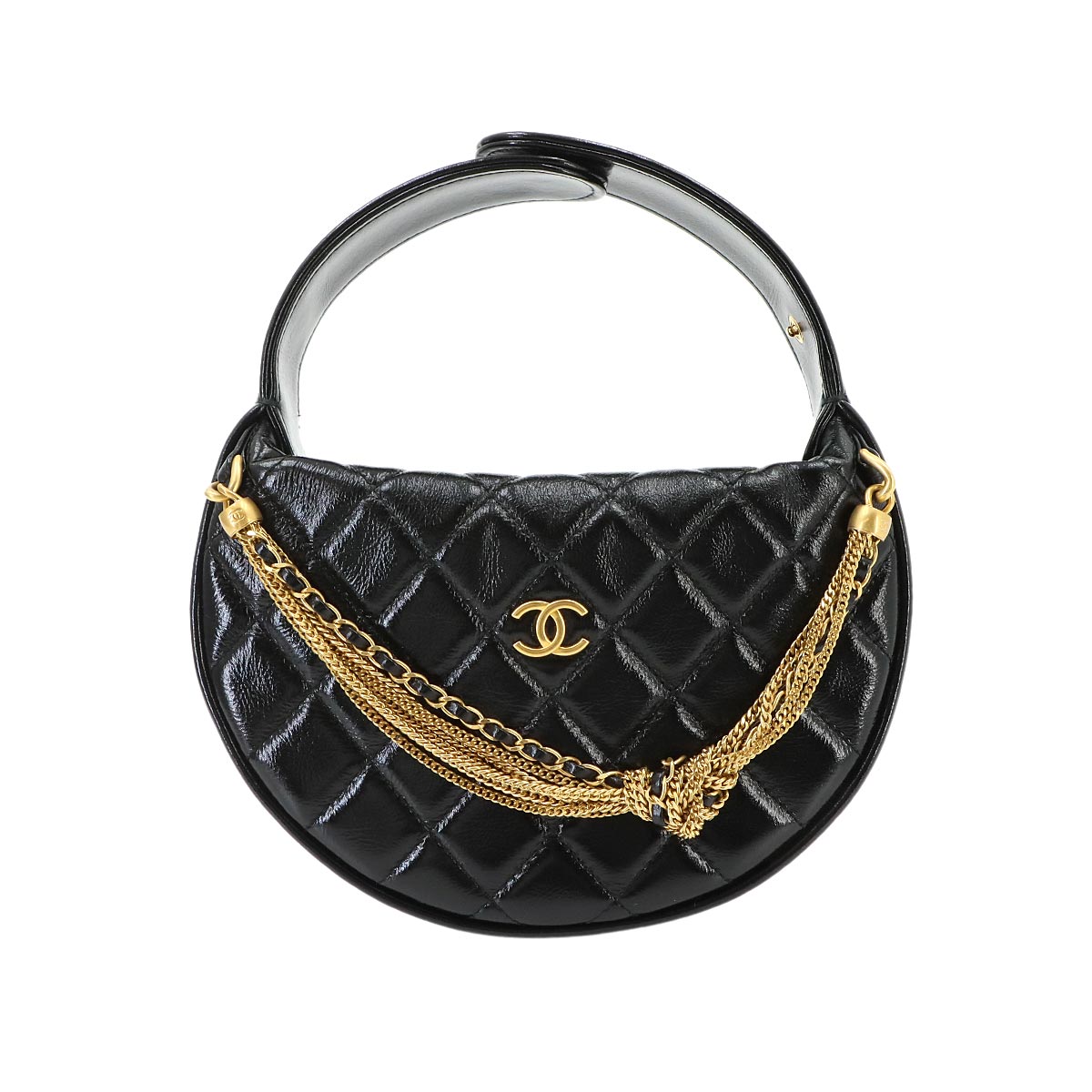 Matelasse Hand Bag Leather Black Purse