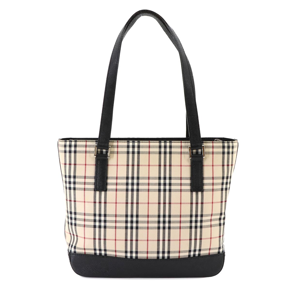 Plaid Tote Bag Canvas Leather Beige Black Purse