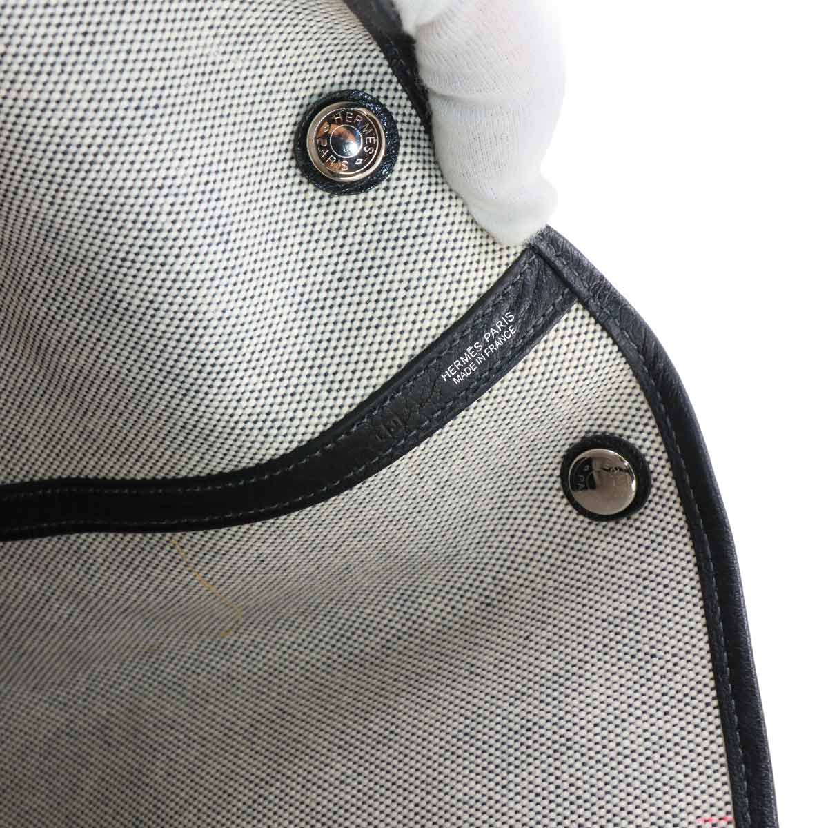 Garden Party PM Tote Bag Toile H Leather Black Gray