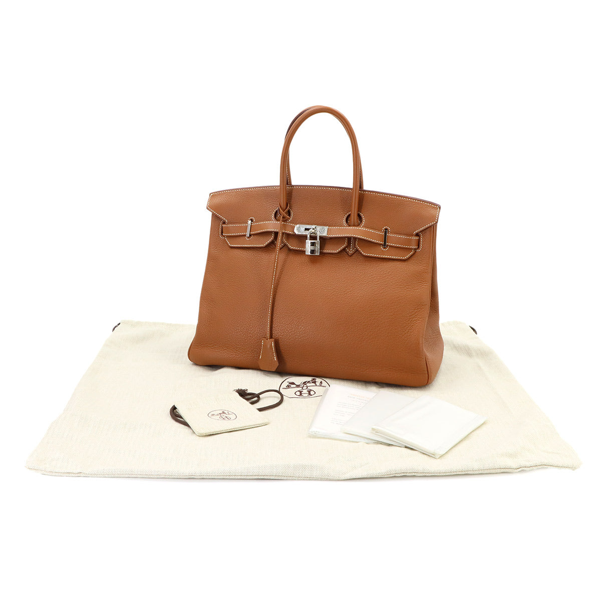 Birkin 35 Togo Gold Hand Bag Purse Brown Leather