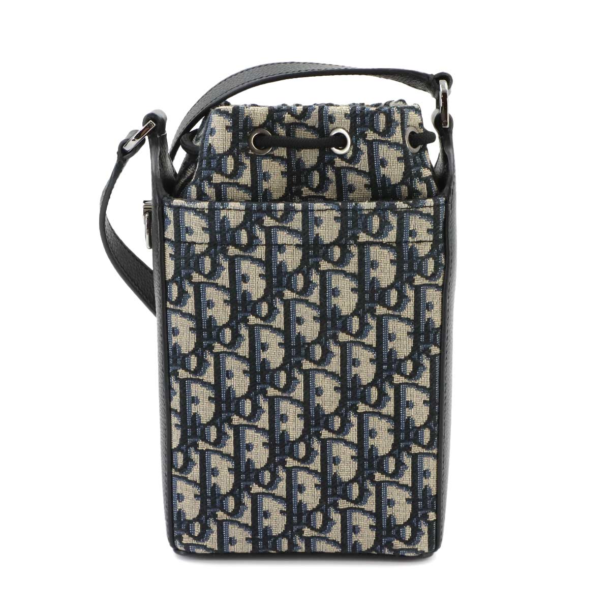 Oblique Mini Bucket Shoulder Bag Canvas Leather Navy