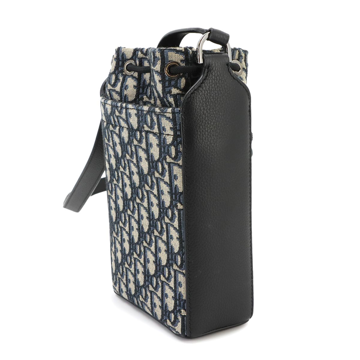 Oblique Mini Bucket Shoulder Bag Canvas Leather Navy