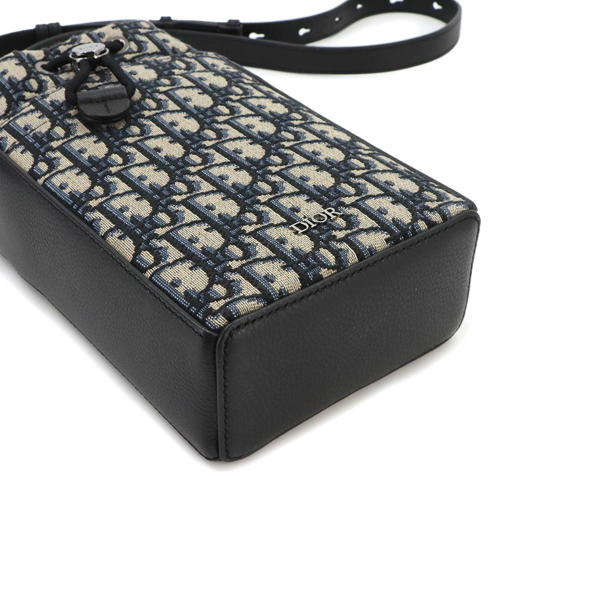 Oblique Mini Bucket Shoulder Bag Canvas Leather Navy