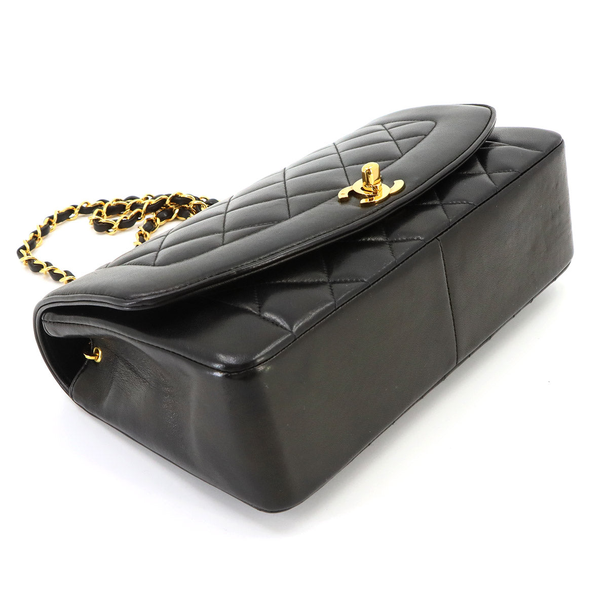 Diana Matelasse 25 Chain Shoulder Bag Leather Black A01165