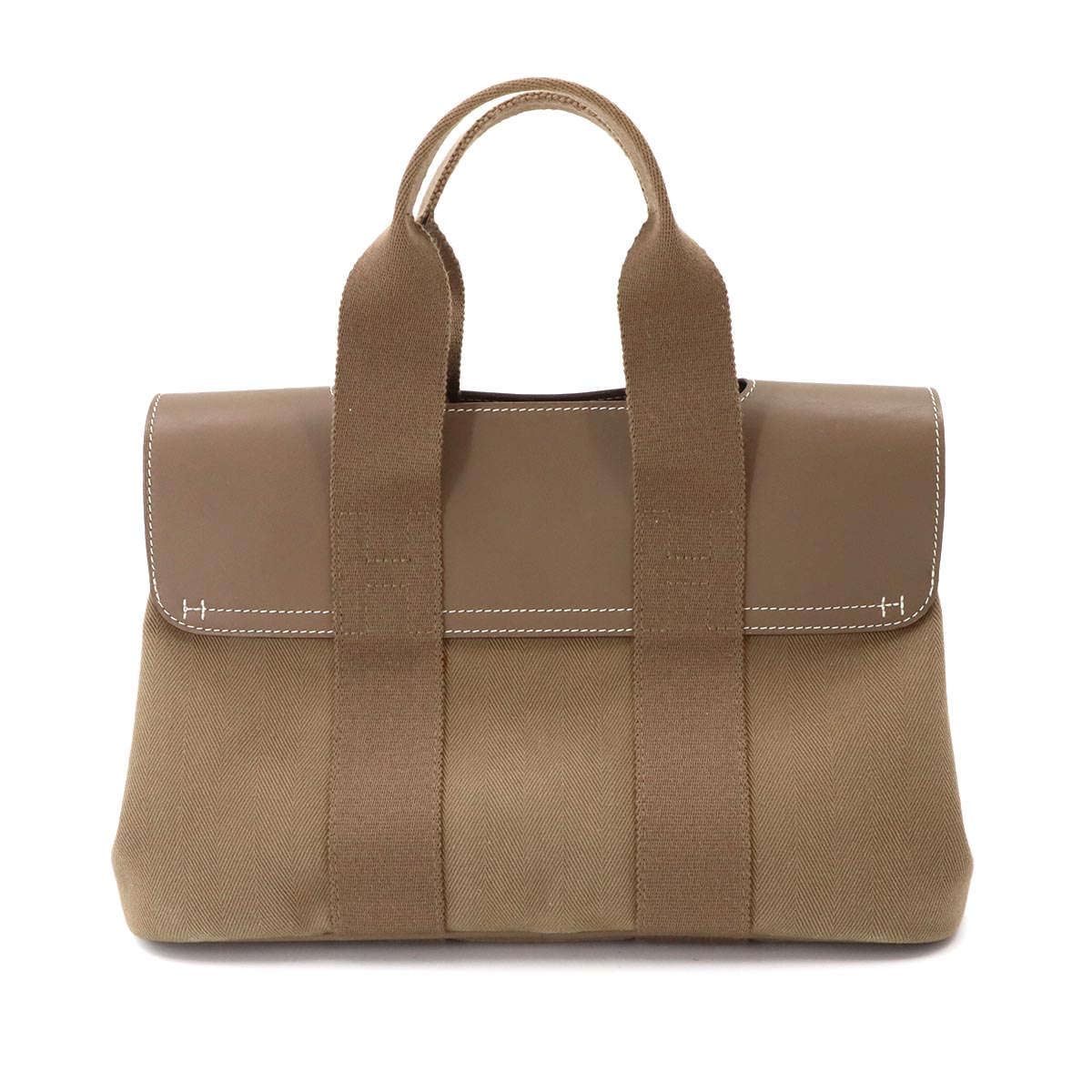Valparaiso PM Hand Bag Toile Chevron Leather Etoupe Purse