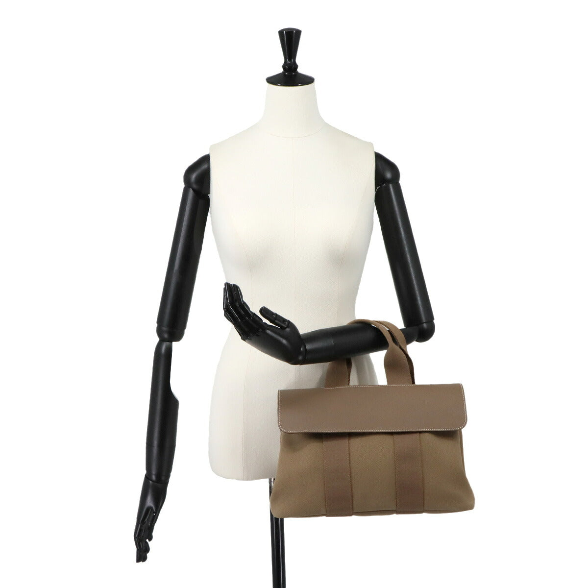 Valparaiso PM Hand Bag Toile Chevron Leather Etoupe Purse