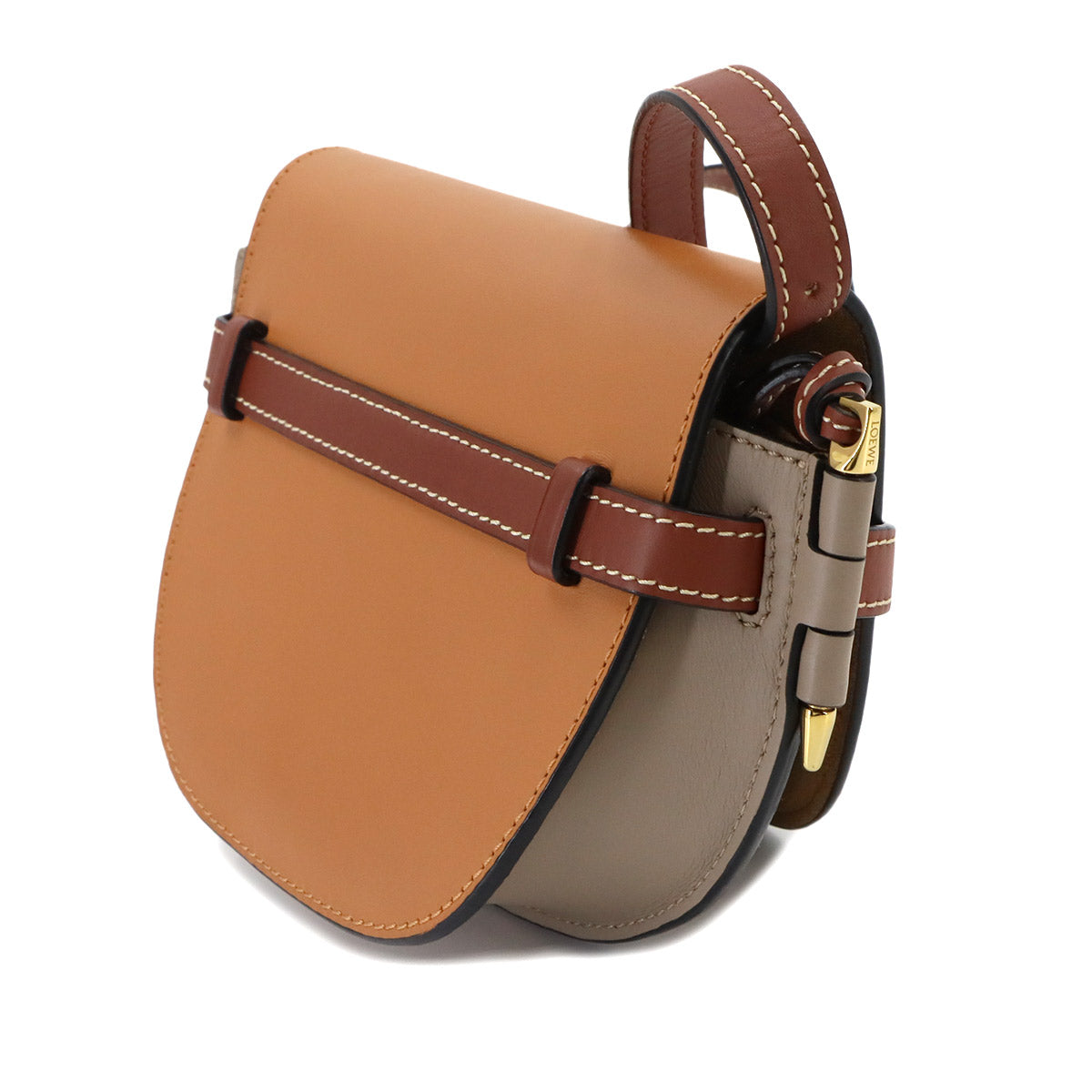 Mini Gate Dual Shoulder Bag Leather Brown Beige Purse
