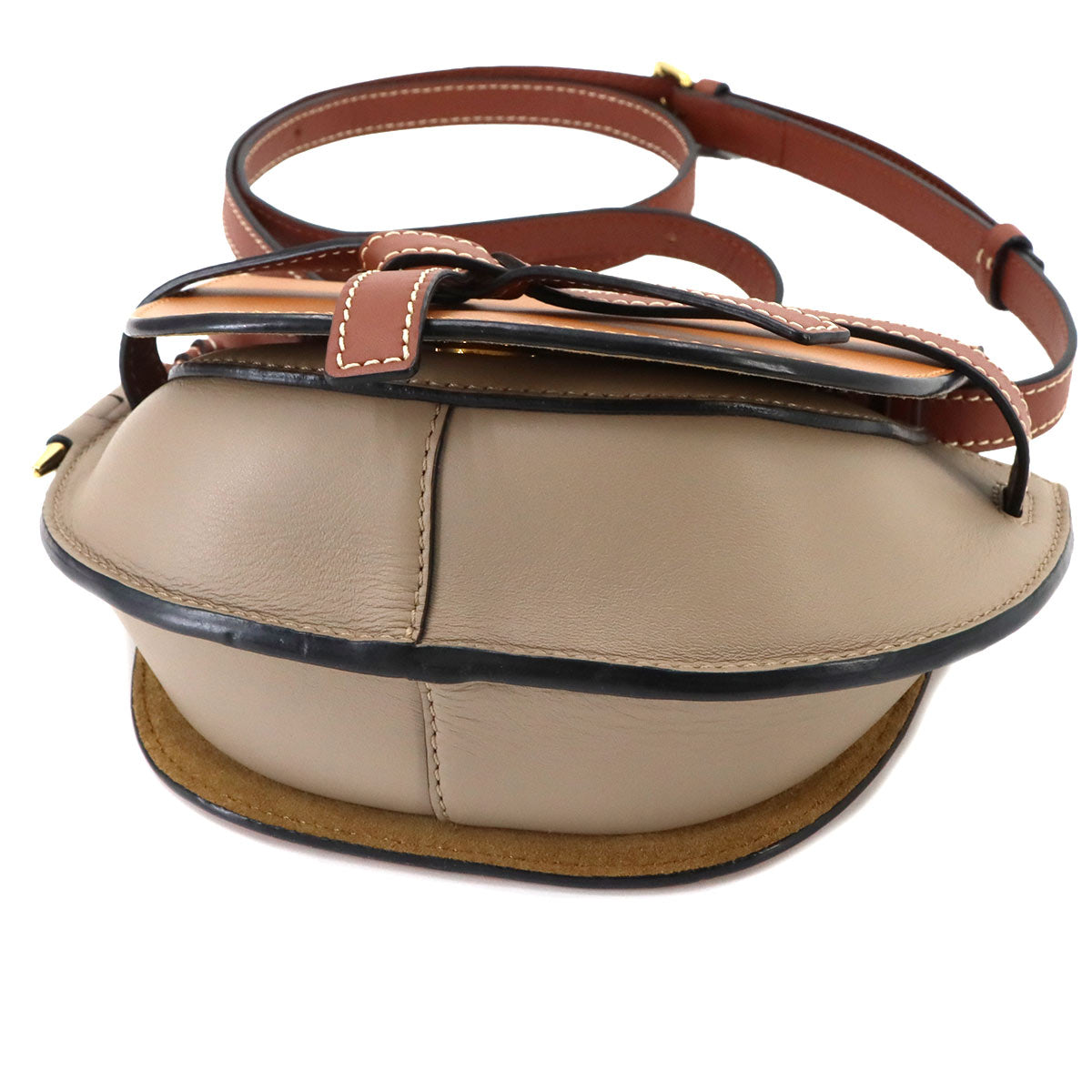 Mini Gate Dual Shoulder Bag Leather Brown Beige Purse
