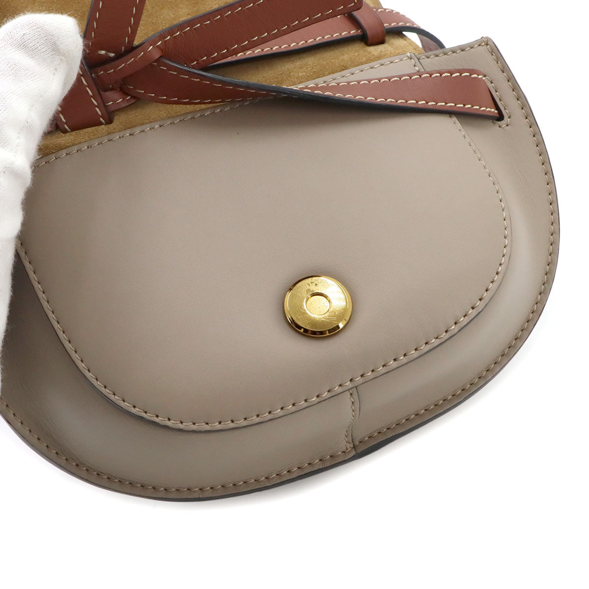 Mini Gate Dual Shoulder Bag Leather Brown Beige Purse