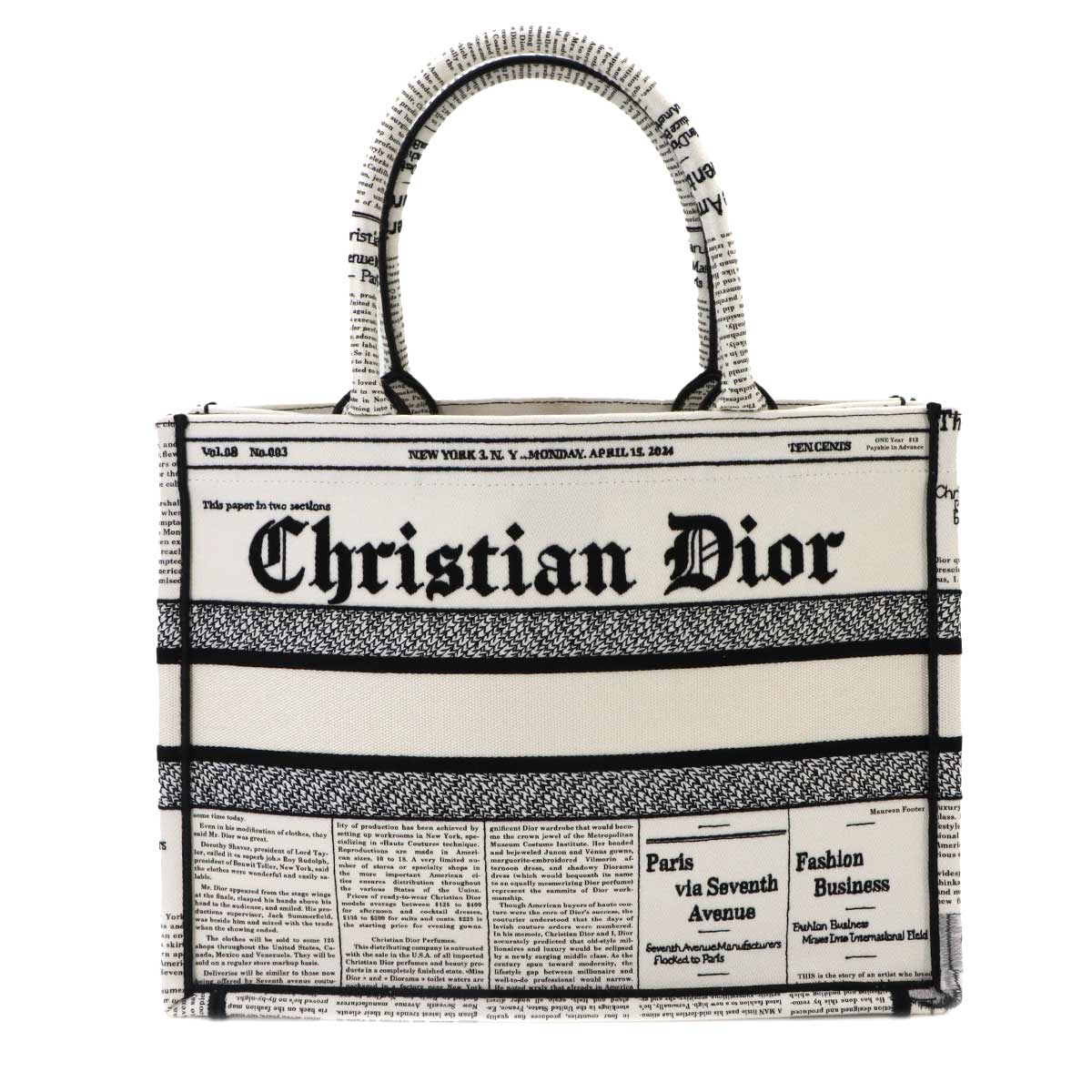 Book Tote Bag Medium Canvas White Black News paper