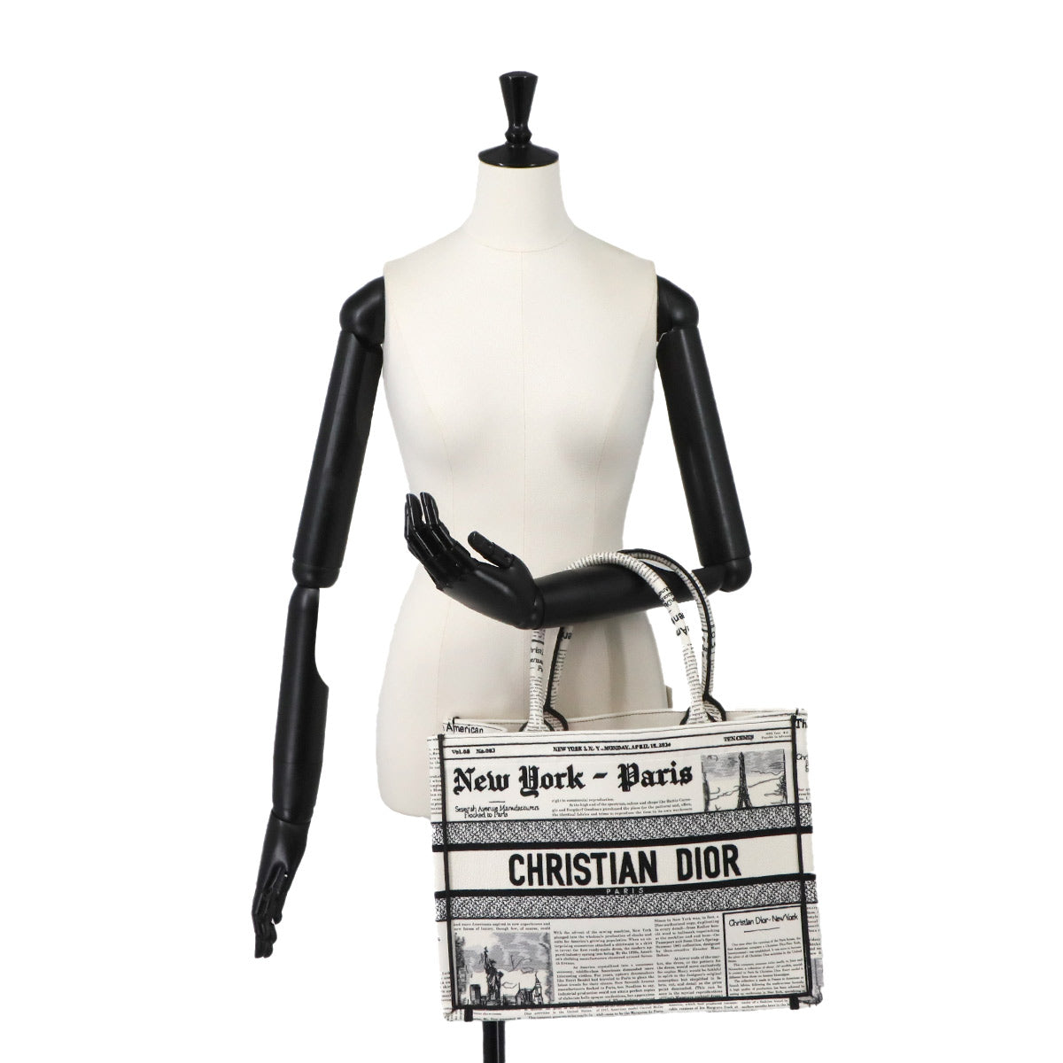 Book Tote Bag Medium Canvas White Black News paper