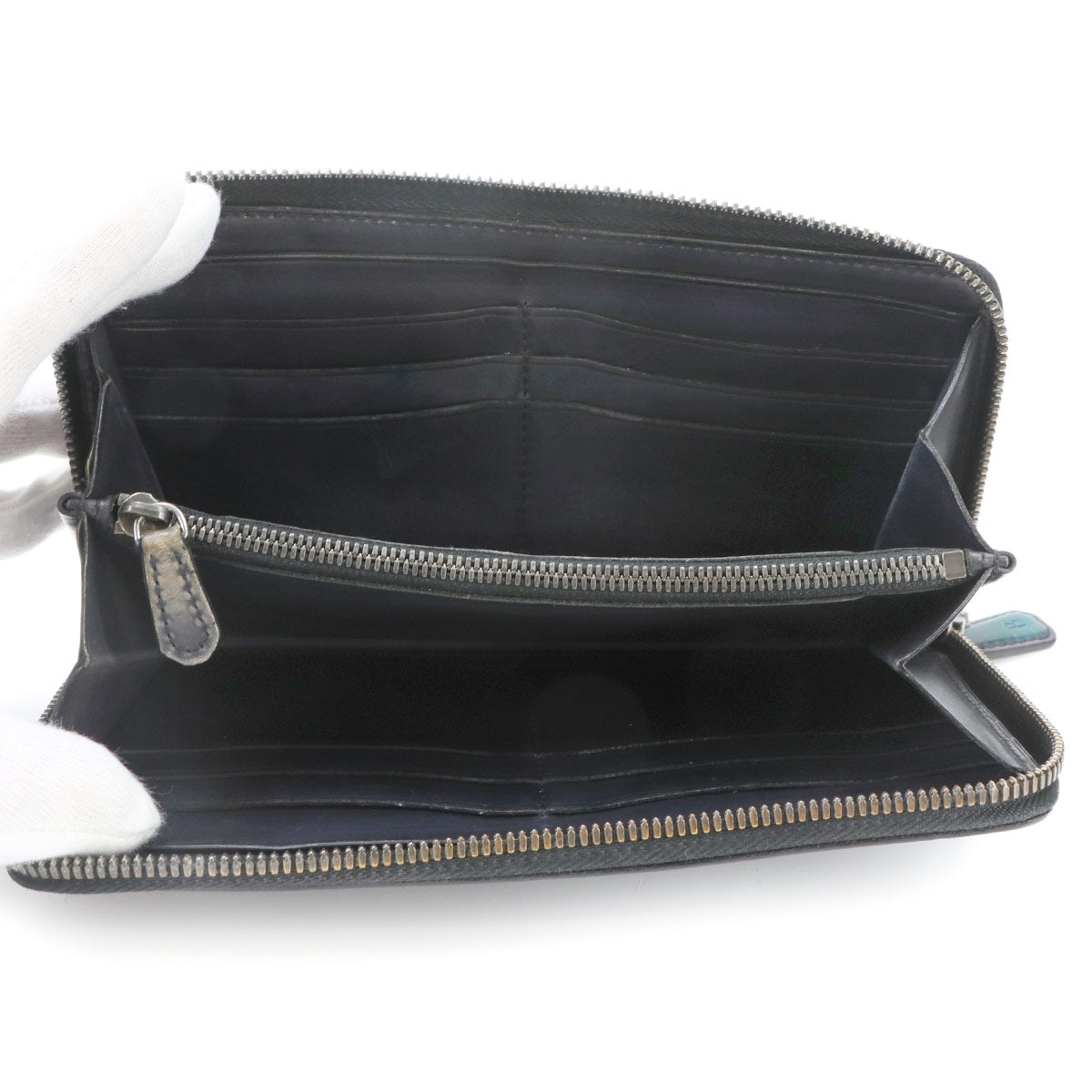 Calligraphy Itauba Long Wallet Venezia Leather Blue Purse