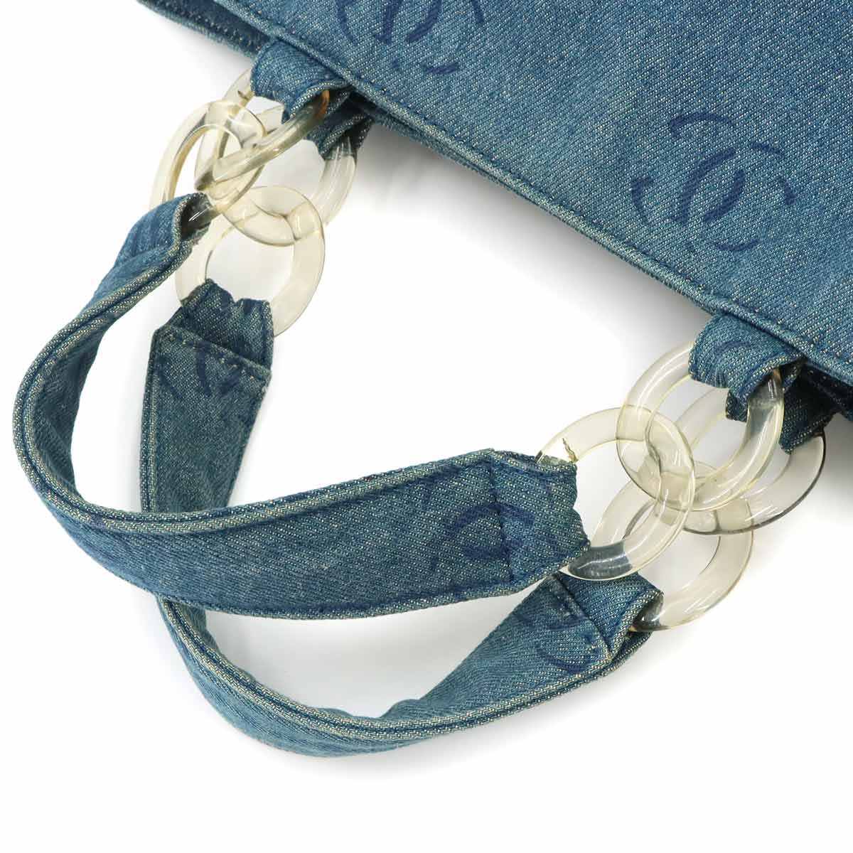 Plastic Chain Tote Bag Denim Blue Coco Mark Purse Vintage A18091
