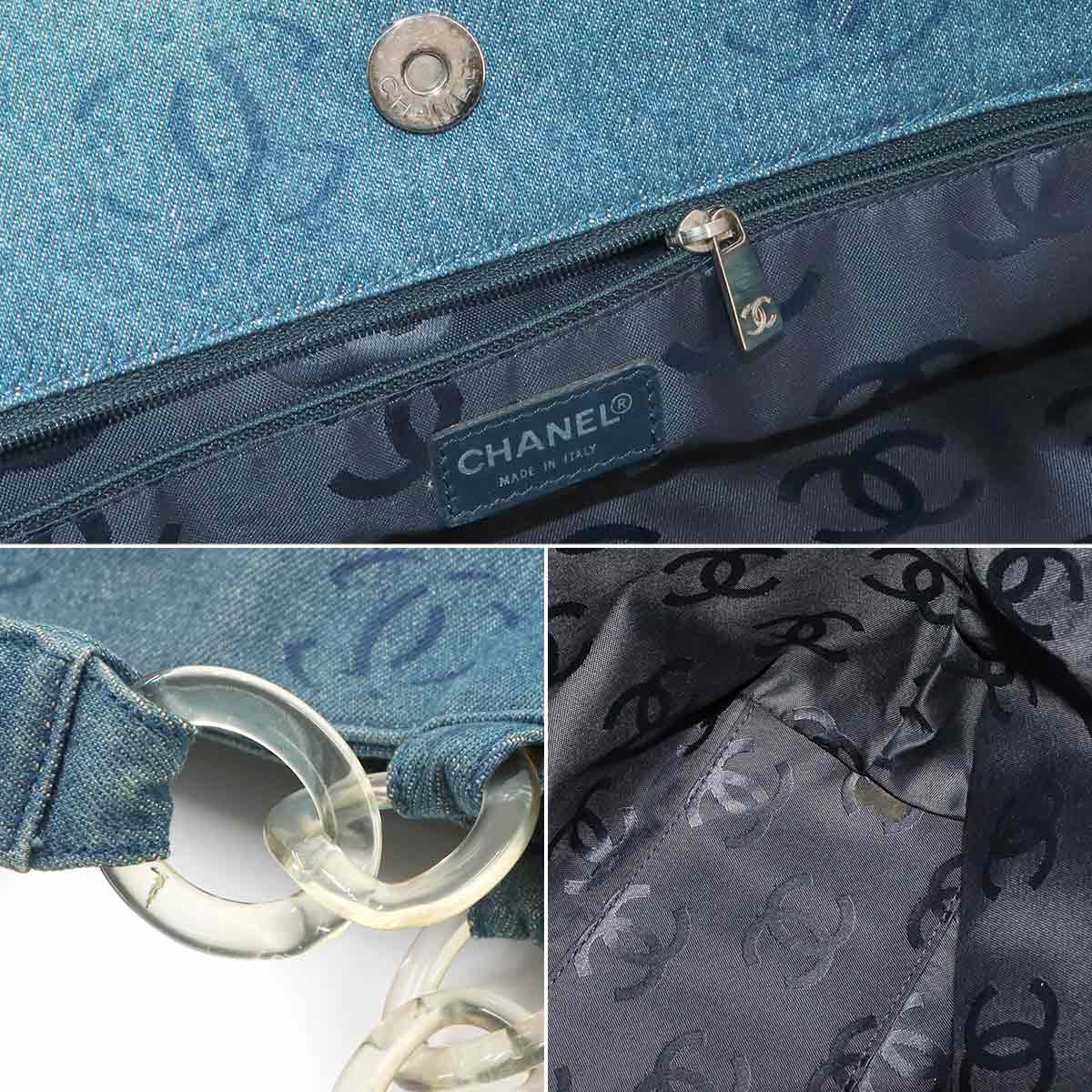 Plastic Chain Tote Bag Denim Blue Coco Mark Purse Vintage A18091