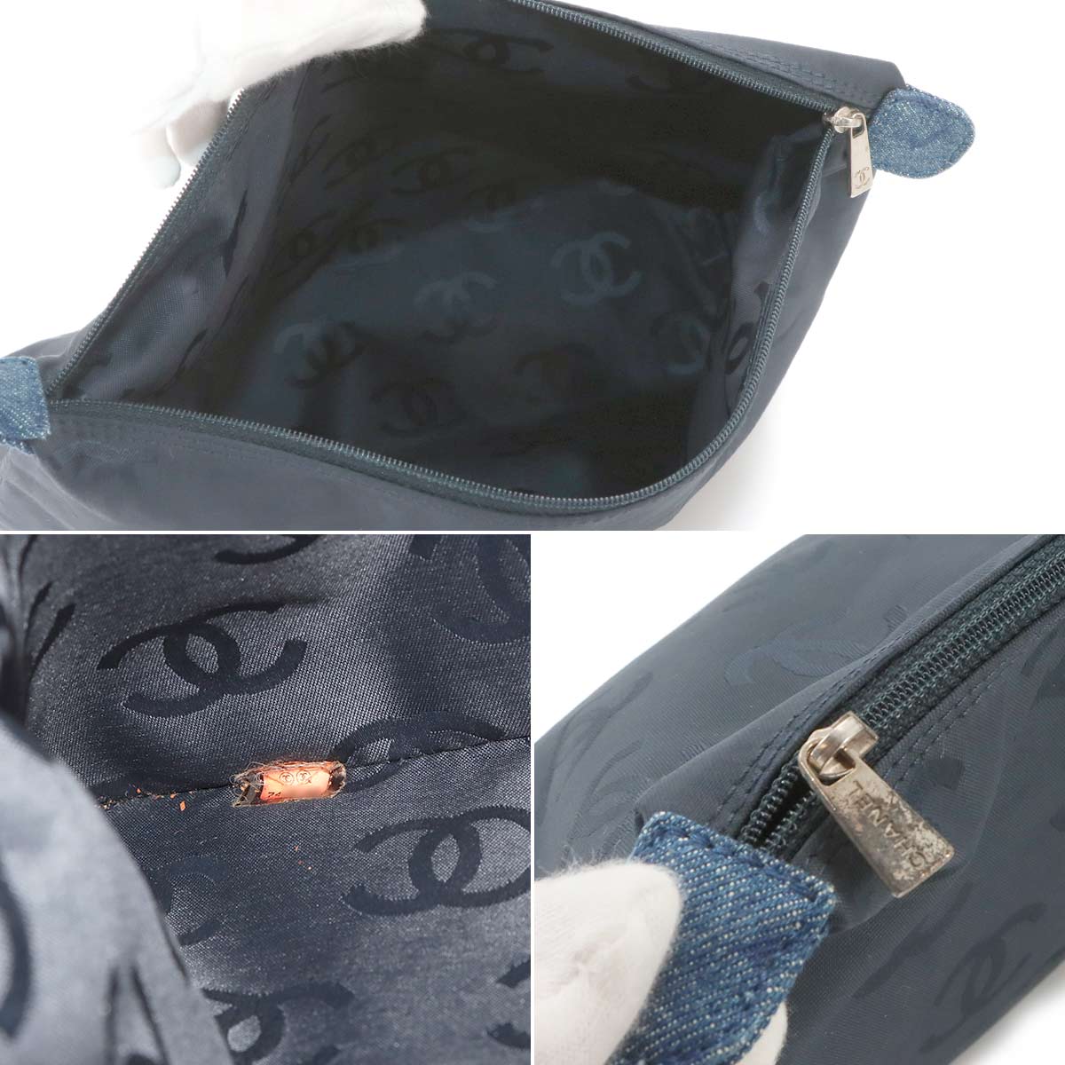 Plastic Chain Tote Bag Denim Blue Coco Mark Purse Vintage A18091