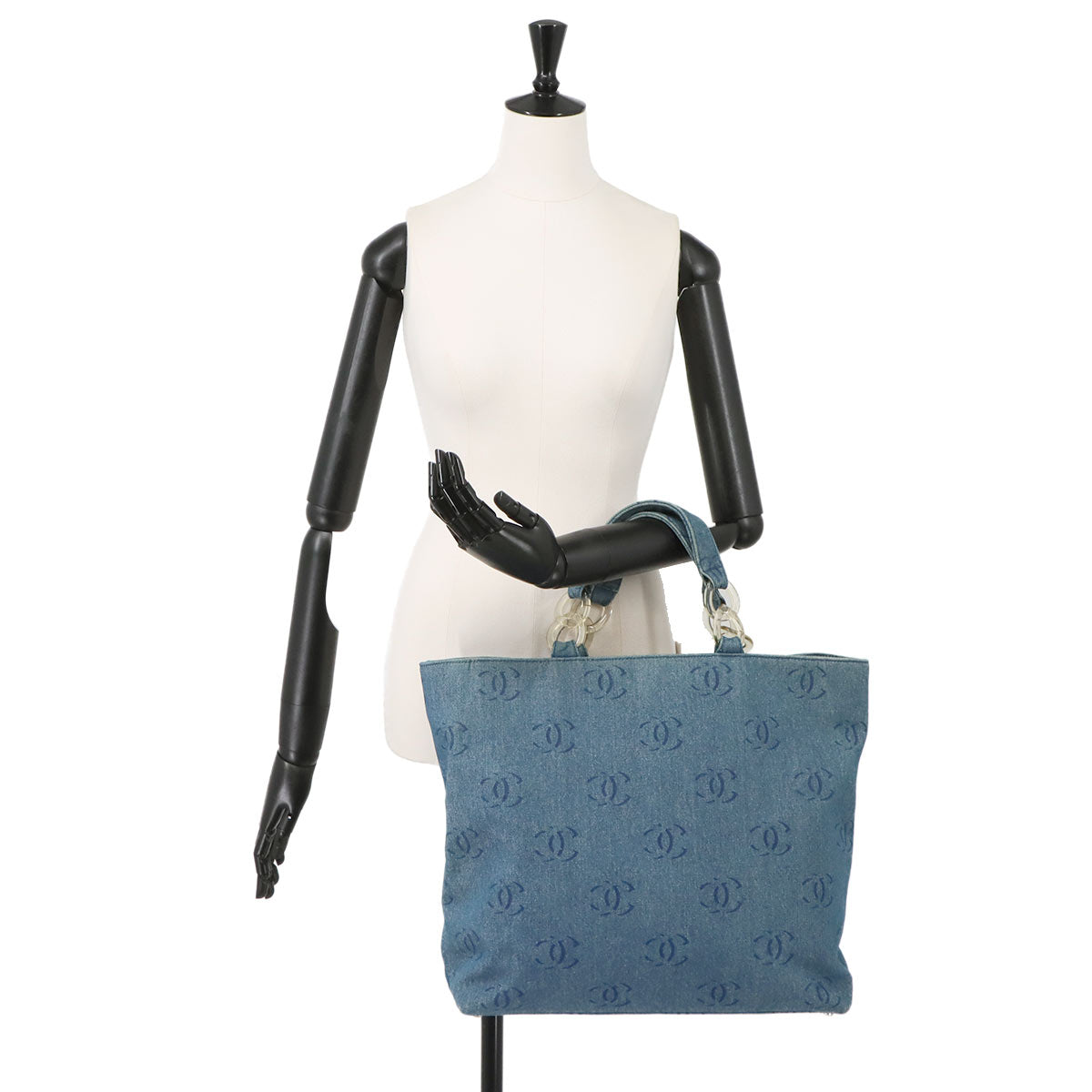 Plastic Chain Tote Bag Denim Blue Coco Mark Purse Vintage A18091