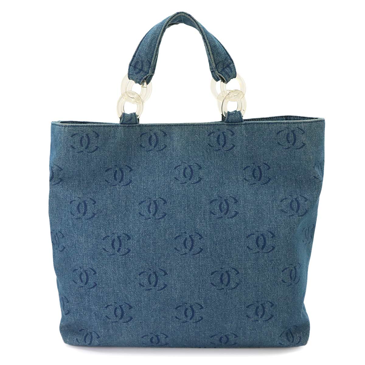 Plastic Chain Tote Bag Denim Blue Coco Mark Purse Vintage A18091