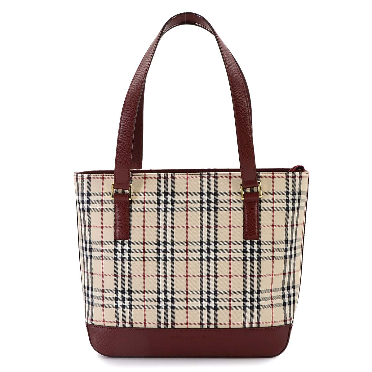 Plaid Hand Bag Canvas Leather Beige Bordeaux Purse
