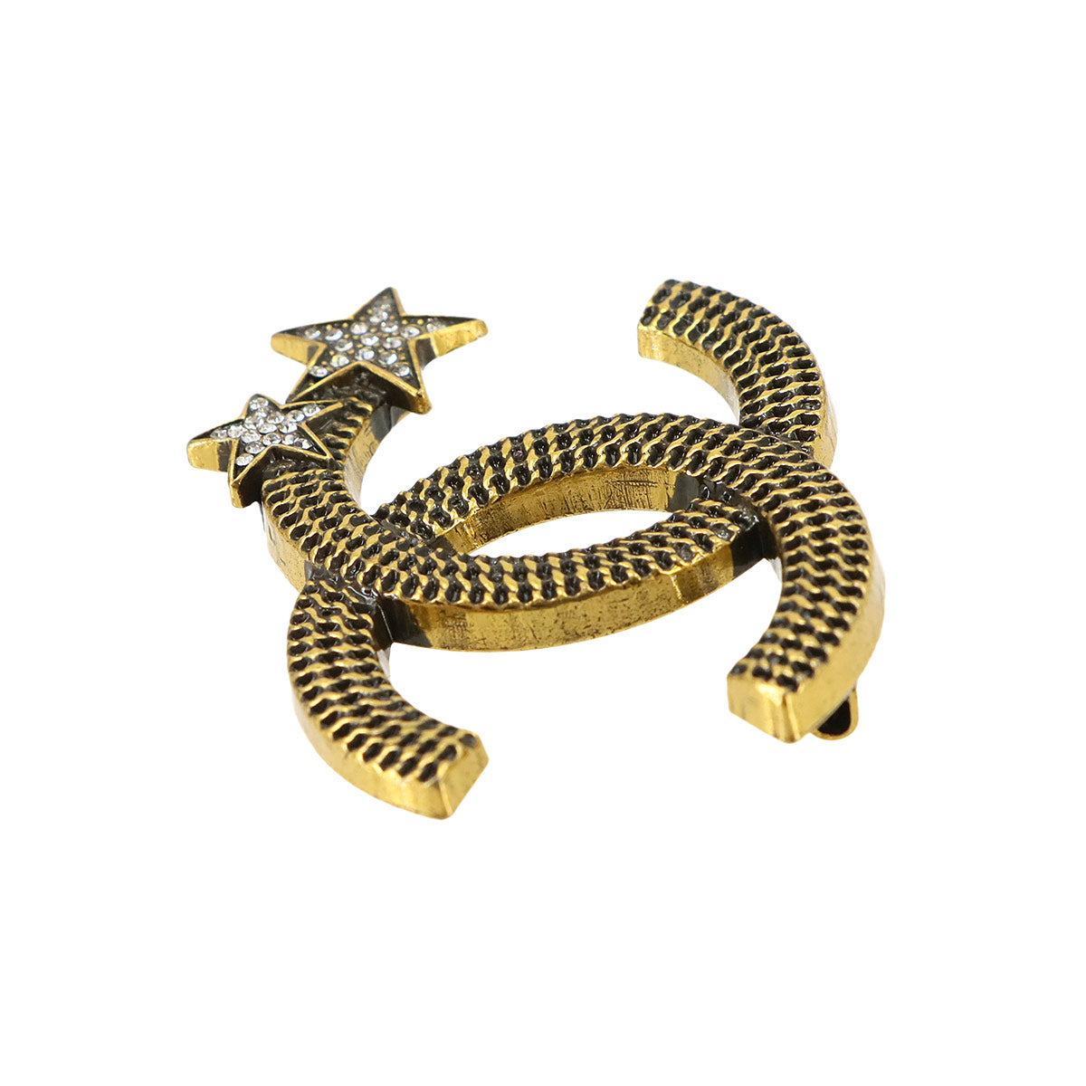 Coco Logos Star Rhinestone Brooch Gold 23K Accessory