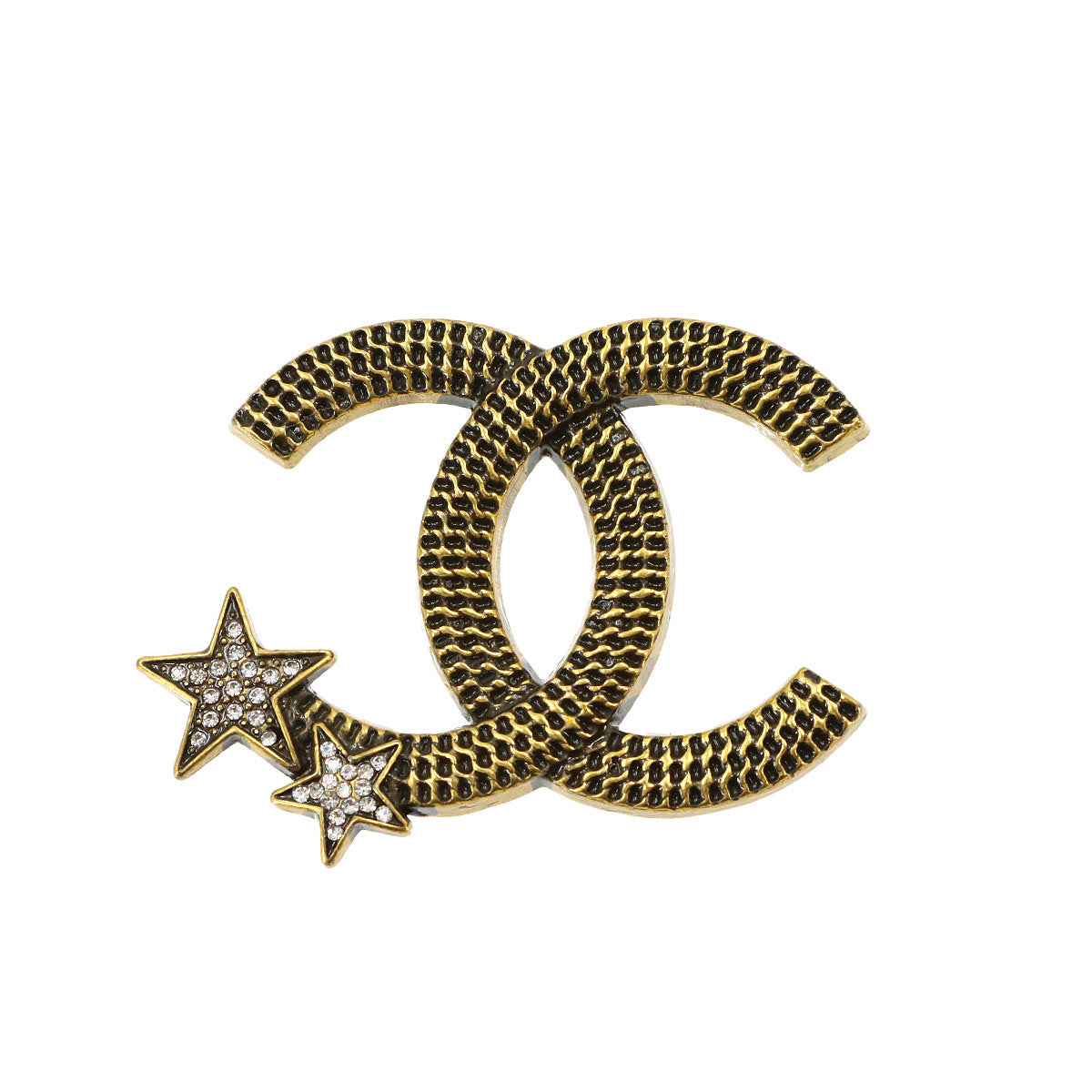 Coco Logos Star Rhinestone Brooch Gold 23K Accessory