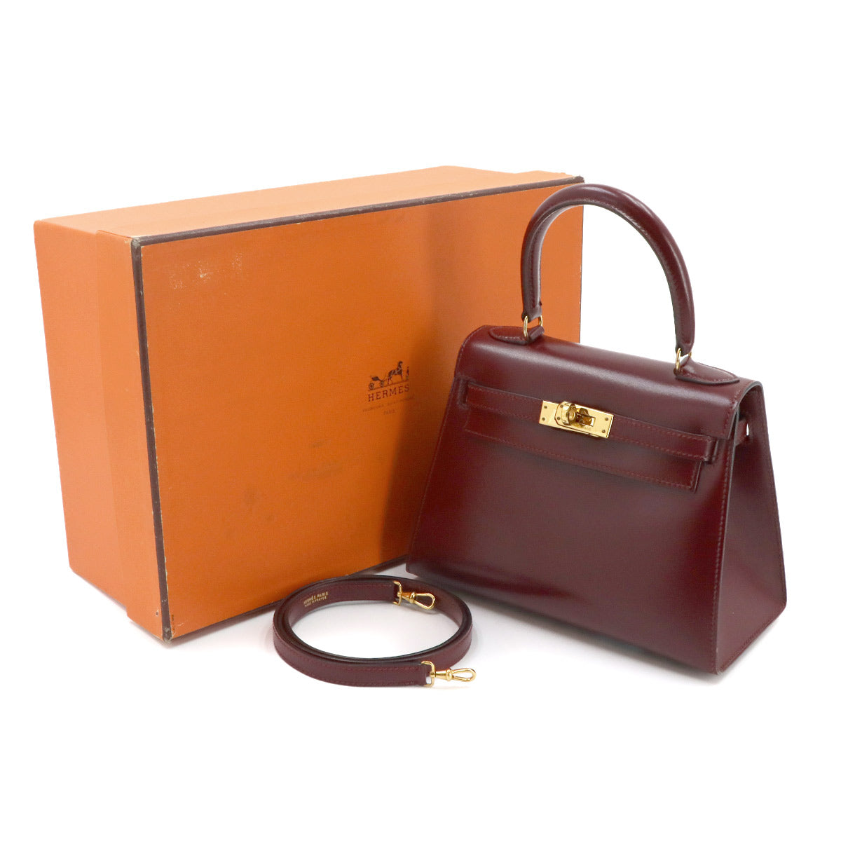 Mini Kelly 20 2way Hand Shoulder Bag Box calf Rouge H Purse