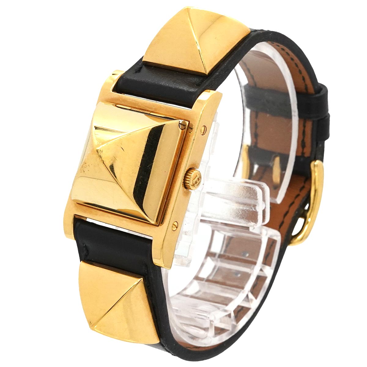 Medor Vintage pyramid Gold studs Quartz White Dial Ladies