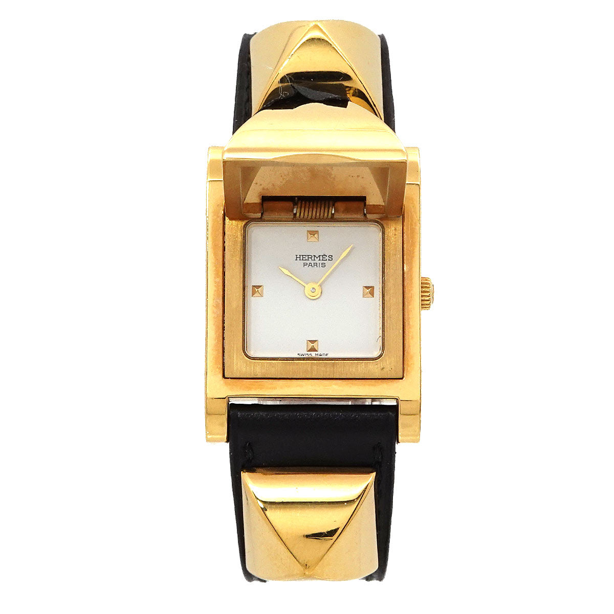 Medor Vintage pyramid Gold studs Quartz White Dial Ladies