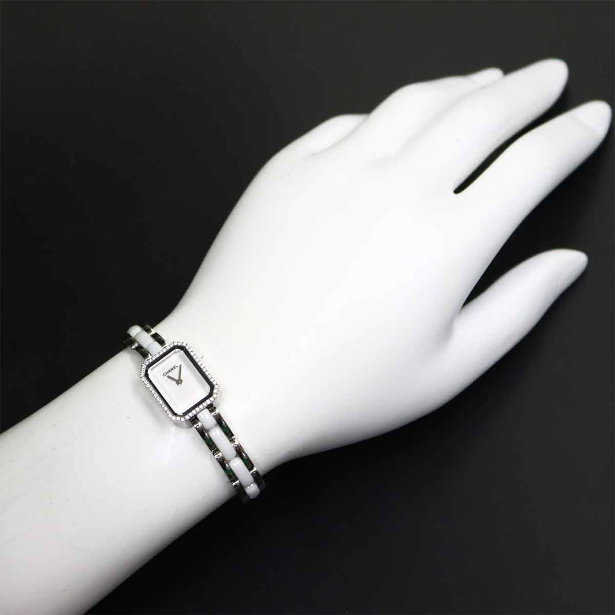 Premiere H2132 Diamond Bezel Ceramic Quartz White Dial Ladies
